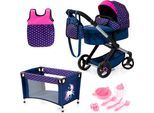 Kombi-Puppenwagen BAYER "Xeo", bunt (einhorn blau, pink), Puppenwagen, KinderB:37cm H:73cm T:68cm, Kunststoff, Metall, Stoff, Kombi-Puppenwagen, B:37cm H:73cm T:68cm