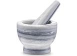 Mörser ZELLER PRESENT, grau (grau, weiß), H:9cm Ø:12cm, Marmor, Mörser, Mörser, mit Stößel