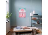 Leinwandbild KOMAR "Vintage Travel Japan - Größe 40 x 60 cm", bunt (farbe bild(er): rosa, türkis), B:40cm, Holz, Papier, Bilder, Leinwandbild, Keilrahmenbild mi Echtholzrahmen