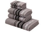 Handtuch Set BRUNO BANANI "Daniel, 1 Duschtuch 70x140, 2 Handtücher 50x100, 2 Gästetücher 30x50", grau (taupe), 5, Walkfrottee, Walkfrottee, Obermaterial: 100% Baumwolle, Handtuch-Sets, Handtuch Set, Streifen-Bordüre & Markenlogo, weich, 100% Baumwolle