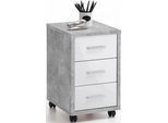 Rollcontainer FMD "Diego 2", grau (betonfarben, weiß), B:35cm H:59cm T:42cm, Holzwerkstoff, Rollwagen, Rollcontainer, mit 3 Schubkästen