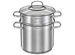Spaghettitopf RÖSLE "ELEGANCE", silber (edelstahlfarben), B:21,5cm H:24cm L:29cm Ø:20cm, Töpfe, Spaghettitopf, mit Pastaeinsatz und Innenskalierung, 5 Liter, Induktion