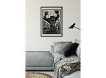 Wandbild KOMAR "Marvel Black Panther Lino-Cut Charge", schwarz (farbe bild(er): schwarz, weiß), Disney, 1 Stk., Vlies, Bilder, Wandbild, 50 x 70 cm (Breite x Höhe) - Kinderzimmer, Dekoration