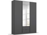 Drehtürenschrank RAUCH "StyleUp", grau (graumetallic), B:136cm H:197cm T:54cm, Holzwerkstoff, Schränke, Drehtürenschrank, Typ Monochrome mit eleganten, langen Griffstangen in Schrankfarbe