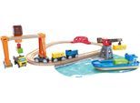 Spielzeug-Eisenbahn HAPE "Abladen und Aufladen im Hafen", bunt, Spielzeugfahrzeuge, KinderB:68,4cm H:17,9cm, Holz, Kunststoff, Metall, Spielzeug-Eisenbahn, B:68,4cm H:17,9cm
