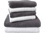 Handtuch Set DYCKHOFF "Brillant", grau (grau, weiß), 6 Stk., Walkfrottee, Walkfrottee, Obermaterial: 100% Baumwolle, Handtuch-Sets, Handtuch Set, mit Streifenbordüre;4 Handtücher (50x100cm), 2 Duschtücher (70x140cm)