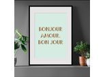 Bild QUEENCE "BONJOUR", gold (farbe rahmen: schwarz, farbe bild(er): gold), B:30cm H:40cm, Acrylglas, Holz, Papier, Bilder, Bild, Spruch