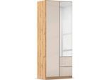 Drehtürenschrank OTTO HOME "Kleiderschrank Kleiderschränke Schrank Garderobe AGORDO mit Glasfront", beige (eiche artisan, glas champagner), B:91cm H:229cm T:54cm, Holzwerkstoff, Schränke, Drehtürenschrank, mit Außenschubkästen, in 7 Breiten und 2 Höhen MADE IN GERMANY