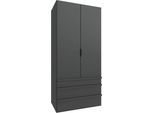 Falttürenschrank WIMEX "Oxford by fresh to go, in der Breite 100cm, in 2 Höhen erhältlich", grau (grafit), Schränke, Grafit, B/H/T: 100cm x 216cm x 58cm, Schubladen: 3 Stk. Türen: 2 Stk. ohne Spiegel, Holzwerkstoff, Falttürenschrank, mit hochwertigen Falttüren für den perfekten Überblick, B:100cm H:216cm T:58cm