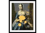 Bild QUEENCE "Linda mit Farbklecks", blau (farbe rahmen: schwarz, farbe bild(er): blau, grau), B:50cm H:70cm, Acrylglas, Holz, Papier, Bilder, Bild, HD Premium Poster-Druck inkl. Holzrahmen