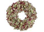 Kunstkranz CREATIV GREEN "Hortensienkranz", grün (grün, rosa), H:6cm Ø:38cm, Kunststoff, Kunstpflanzen, Kunstkranz, mit zahlreichen Blüten
