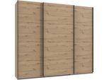 Kleiderschrank WIMEX "Mugano, Made in Germany, Lieferung bis in Deine Etage und Stellort", schwarz (artisan, eiche nachbildung, griffe schwarz), B:225cm H:208cm T:65cm, Holzwerkstoff, Schränke, Kleiderschrank, 3 Schwebetüren, große Größen, mit oder ohne Spiegel, Metallgriffe