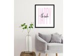 Bild QUEENCE "think happy", rosa (farbe rahmen: schwarz, farbe bild(er): rosa), B:50cm H:70cm, Acrylglas, Holz, Papier, Bilder, Bild, gerahmt