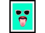 Bild QUEENCE "Brille + Mund", bunt (farbe rahmen: schwarz, farbe bild(er): bunt), B:40cm H:50cm T:3cm, Acrylglas, Holz, Papier, Bilder, Bild, HD Premium Poster-Druck inkl. Holzrahmen