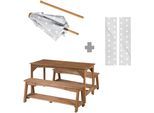 Garten-Kindersitzgruppe ROBA "Outdoor+", braun (teakfarben), Sitzmöbel-Sets, Kinder, B/H/T: 107cm x 155cm x 106cm, Massivholz, Garten-Kindersitzgruppe, Tisch und 2 Bänke mit Sitzauflage, Schirmset, B:107cm H:155cm T:106cm