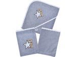 Handtuch Set WÖRNER "Teddy/Stern Kapuzenbadetuch mit 2 Waschhandschuhen", grau, 3 Stk., Stern, Frottier, Frottier, Obermaterial: 100% Baumwolle, Handtücher, Handtuch Set, mit süßer Teddystickerei