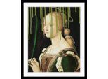 Bild QUEENCE "Lissy mit Farbklecks", gelb (farbe rahmen: schwarz, farbe bild(er): gelb, grün), B:50cm H:70cm, Acrylglas, Holz, Papier, Bilder, Bild, HD Premium Poster-Druck inkl. Holzrahmen