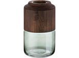 Tischvase CASABLANCA BY GILDE "Colletta", braun (braun, grün), B:16cm H:28cm T:16cm Ø:16cm, Glas, Massivholz, Vasen, Tischvase, aus Glas, mit abnehmbarem Holzelement