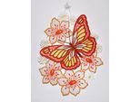Fensterbild STICKEREIEN PLAUEN "Schmetterling auf Blume" Gr. 1, bunt, B:20cm H:30cm, Polyester, Fensterbilder, Fensterbild, Hakenaufhängung