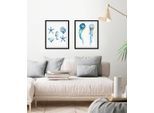 Bild QUEENCE "Macklemore", blau (farbe rahmen: schwarz, farbe bild(er): blau), B:40cm H:50cm, Acrylglas, Holz, Papier, Bilder, Bild, HD Premium Poster-Druck inkl. Holzrahmen