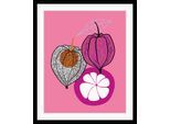 Bild QUEENCE "Lio", bunt (farbe rahmen: schwarz, farbe bild(er): blau, türkis, pink, gelb), B:50cm H:70cm, Acrylglas, Holz, Papier, Bilder, Bild, HD Premium Poster-Druck inkl. Holzrahmen