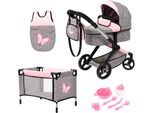 Kombi-Puppenwagen BAYER "Xeo Mega, grau/rosa", grau (grau, rosa), Puppenwagen, KinderB:37cm H:73cm T:68cm, Kunststoff, Metall, Stoff, Kombi-Puppenwagen, B:37cm H:73cm T:68cm