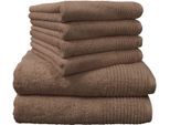 Handtuch Set DYCKHOFF "Brillant", braun (nuss), 6 Stk., Walkfrottee, Walkfrottee, Obermaterial: 100% Baumwolle, Handtuch-Sets, Handtuch Set, mit Streifenbordüre;4 Handtücher (50x100cm), 2 Duschtücher (70x140cm)