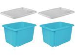Stapelbox KEEEPER "emil", blau, B:34,5cm H:27cm T:44,5cm, Polypropylen, Aufbewahrungsboxen, Stapelbox, 30 L, mit Deckel, hochwertiger Kunststoff