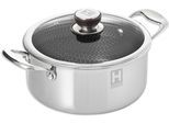 Kochtopf HENSSLERS, silber, B:34,5cm H:17cm L:26cm Ø:24cm, Töpfe, Kochtopf, Ø 24 cm, 5,0 Liter, 3-Schicht Material mit Wabenstruktur, Induktion, Topseller