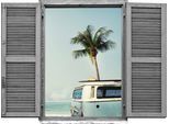 Wandtattoo QUEENCE "Auto am Meer", blau, B:80cm H:60cm T:0,1cm, Wandtattoos, Wandtattoo, Wandsticker, Wandbild, selbstklebend, 3D, Fenster