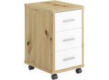 Rollcontainer FMD "Diego 2", braun (artisan eichefarben), B:35cm H:59cm T:42cm, Holzwerkstoff, Rollwagen, Rollcontainer, mit 3 Schubkästen