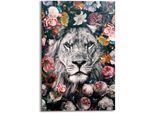 Wandbild REINDERS "Wandbild Löwe Blumenkranz - Pflanzen - Farbenfroh", bunt (farbe bild(er): mehrfarbig), B:60cm H:90cm, MDF, Bilder, Wandbild