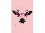 Leinwandbild QUEENCE "Kuh mit Brille", rosa (farbe bild(er): rosa), B:80cm H:120cm T:2cm, Canvas, Holzrahmen, Bilder, Leinwandbild, Premium-Leinwandstoff, Handarbeit aus Deutschland
