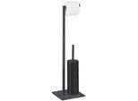 WC-Garnitur WENKO "Modell Recco", schwarz, B:20cm H:71,5cm L:20cm, Metall, Reinigungsbürsten, WC-Garnitur, Standgarnitur, Stahl, mit Toilettenpapierrollenhalterung und Klobürste