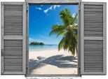 Wandtattoo QUEENCE "Palmen im Sand", blau, B:80cm H:60cm T:0,1cm, Wandtattoos, Wandtattoo, Wandsticker, Wandbild, selbstklebend, 3D, Fenster