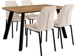 Essgruppe OTTO HOME "Genf Tischgruppe, Esstisch plus 4 Stühle", beige (eichefarben, creme), Webstoff, Sitzmöbel-Sets, Essgruppe, Küchentisch, 4 Stühle, moderne Tischplatte in eiche/schwarz