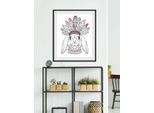 Bild QUEENCE "Indiana Bunny", bunt (farbe rahmen: schwarz, farbe bild(er): bunt), B:50cm H:70cm, Acrylglas, Holz, Papier, Bilder, Bild, HD Premium Poster-Druck inkl. Holzrahmen