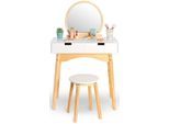 Schminktisch MUSTERKIND "Calendula, natur/weiß", beige (natur, weiß), Tische, Kinder, B/H/T: 60cm x 98cm x 34cm, Schminktisch, mit Hocker, B:60cm H:98cm T:34cm