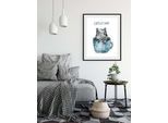 Bild QUEENCE "Cattucino", blau (farbe rahmen: schwarz, farbe bild(er): blau, grau), B:40cm H:50cm, Acrylglas, Holz, Papier, Bilder, Bild, HD Premium Poster-Druck inkl. Holzrahmen