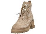 Schnürstiefelette ALMA EN PENA "ALMA EN PENA Stiefelette Veloursleder", Damen, Gr. 38, beige (hellbeige), Veloursleder, Schuhe Schnürstiefelette