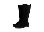 Stiefel TOMMY HILFIGER "FLAG SUEDE LONG BOOT", Damen, Gr. 39, Normalschaft, schwarz, Veloursleder, Schuhe Stiefel, Langschaftstiefel, Reißverschlussstiefel mit Logoflaggen-Detail