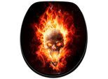 WC-Sitz SANILO "Totenkopf in Flammen", schwarz, orange, gelb, B:37,7cm L:47cm, MDF - Mitteldichte Holzfaserplatte, WC-Sitze