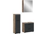 Badezimmer-Set WELLTIME, nox oak nb, sschwarz matt, B:105cm H:185cm T:30cm, Holzwerkstoff, MDF, Kastenmöbel-Sets, Florenz, Badkombination 3-tlg., Artisan Oak NB, Standschrank