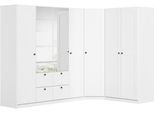 Schrank-Set RAUCH "Skagen", weiß (alpinweiß), B:266cm H:197cm T:162cm, Holzwerkstoff, Kastenmöbel-Sets, Eckschrank, 2- und 4-trg. Schrank mit Schubkästen und Spiegel