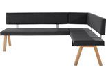 Eckbank OTTO HOME "Rio", schwarz, B:210cm H:89cm T:140cm, Polyester, Sitzbänke, Eckbank, Massivholz in Eiche geölt, Esszimmerbank bequem gepolstert