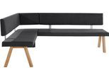 Eckbank OTTO HOME "Rio", schwarz, B:170cm H:89cm T:140cm, Polyester, Sitzbänke, Eckbank, Massivholz in Eiche geölt, Esszimmerbank bequem gepolstert