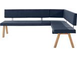 Eckbank OTTO HOME "Rio", grau (grau blau), B:210cm H:89cm T:140cm, Polyester, Sitzbänke, Eckbank, Massivholz in Eiche geölt, Esszimmerbank bequem gepolstert
