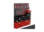 tectake® Kleinteilemagazin, 88-teilig, mit 4 Wandplatten, komfortable Eingriffsöffnung, inklusive Halterungen für Werkzeug und Zubehör