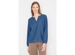Langarmbluse CECIL, Damen, Gr. XXL (46), mid blau wash, Stoff, 76% Lyocell, 24% Baumwolle, unifarben, klassisch normal, Rundhals, elastischer Bund, Blusen, mit geschlitztem Rundhalsausschnitt
