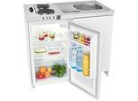 Exquisit Mini-Küche KK1085 mit Masse-Kochfeld, 76 l Kühlschrank, Spüle, Spülschrank, Weiss